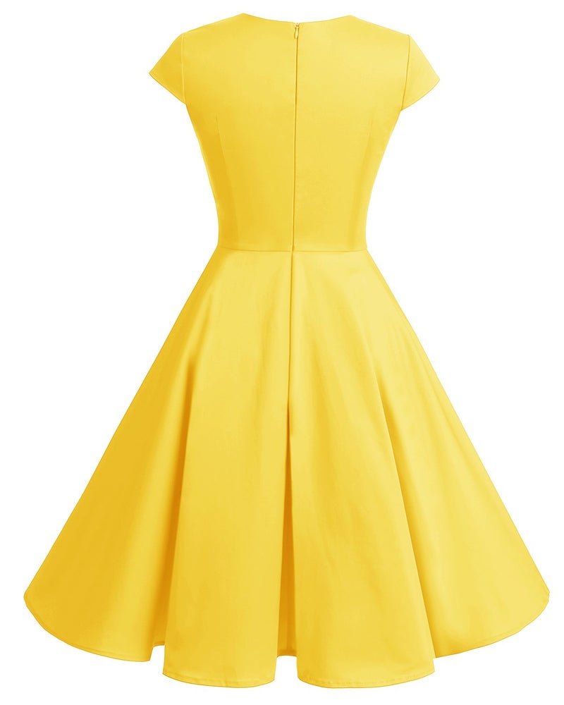 Bbonlinedress Yellow Vintage Summer Bridesmaid Dress Formal Cocktail Prom Party Women Short 1950s Retro Swing Dress Yellow L - Image 4